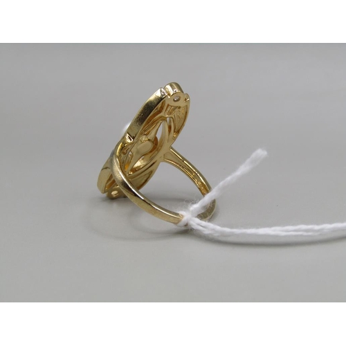 1591 - SILVER GILT ENAMEL PEARL RING SIZE P 1/2