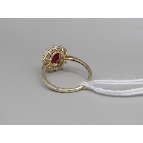 1592 - GOLD RUBY WHITE SAPPHIRE RING SIZE P 1/2