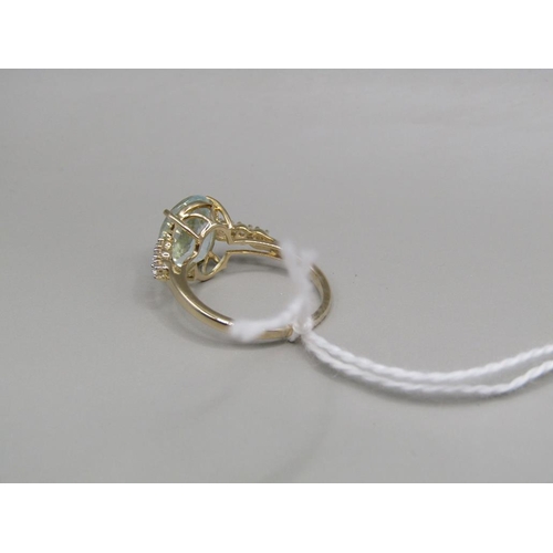 1593 - GOLD AQUAMARINE WHITE SAPPHIRE RING SIZSE N 1/2