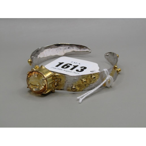 1613 - SILVER CITRINE SET BANGLE