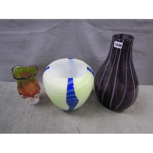 1846 - THREE ART GLASS VASES - LARGEST 36CM H