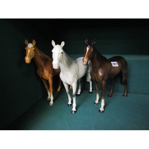 1871 - THREE LARGE BESWICK RACE HORSES , A/F, 29CM H