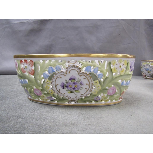 1882 - SET OF GERMAN PORCELAIN HAND PAINTED RETILCULATED BOWLS, 23CM W