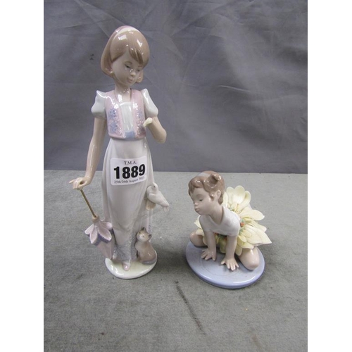 1889 - TWO LLADRO FIGURINES, A/F- LARGEST 23CM H