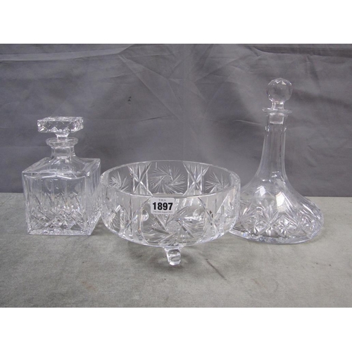 1897 - TWO CRYSTAL DECANTERS, BOWL