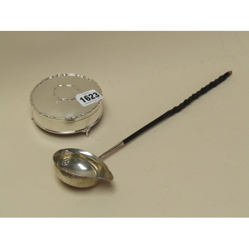 1623 - SILVER TODDY LADLE; SILVER RING BOX