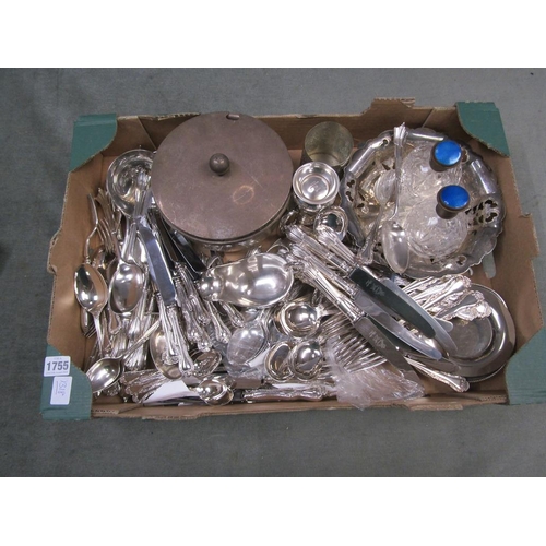 1755 - BOX OF SILVER PLATED CUTLERY ETC.