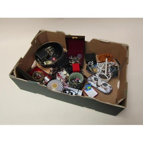 1676 - LARGE BOX OF COSTUME JEWELLERY, BEADS, BOXES ETC