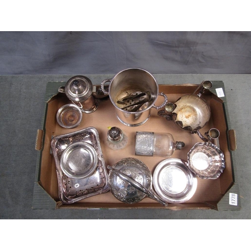 1778 - BOX OF SILVER PLATE TO INC. BOTTLE HOLDER, TUREENS ETC.