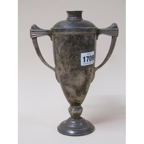 1709 - 1938 SILVER TROPHY CUP BY EDWARD BARNARD AND SONS, 12.6ozt