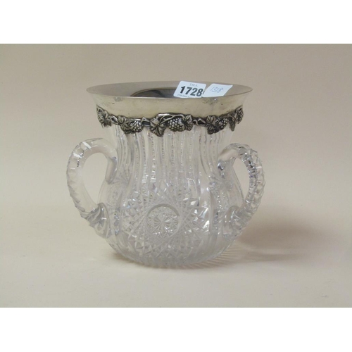 1728 - SILVER RIMMED CUT GLASS TYG