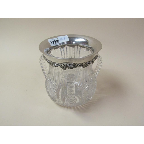 1728 - SILVER RIMMED CUT GLASS TYG