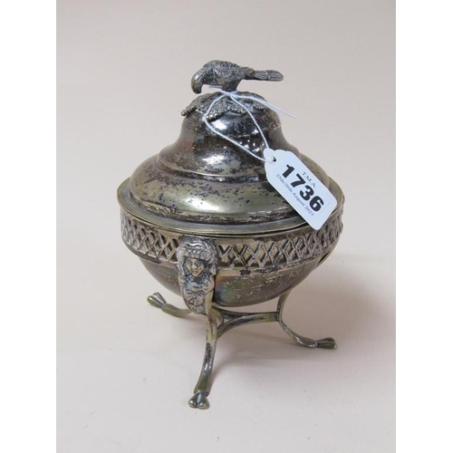 1736 - SILVER BOWL ON STAND WITH A PARROT TERMINAL, POSSIBLY MALTESE