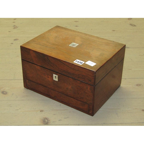 1438 - VICTORIAN FIGURED WALNUT TRAVELLING TOILET BOX WITH FITTED INTERIOR, 31cms W