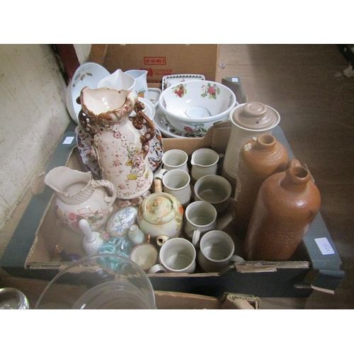 109 - BOX OF STONEWARE AND CERAMICS PLUS GLASS