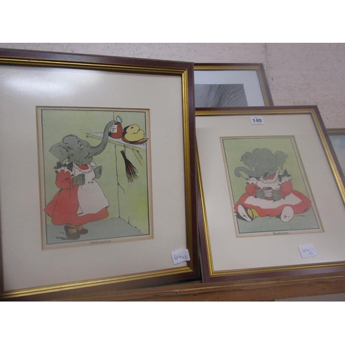 140 - FRAMED CARTOON MAGAZINE PRINTS AND A LIMITED EDITION ELEPHANT PRINT, LOVE AND PROTECTION