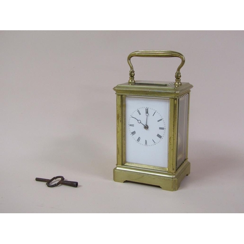 16 - A late 19c French carriage clock in glazed brass 'Anglaise' style case, the two train movement strik... 