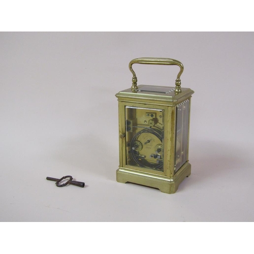 16 - A late 19c French carriage clock in glazed brass 'Anglaise' style case, the two train movement strik... 