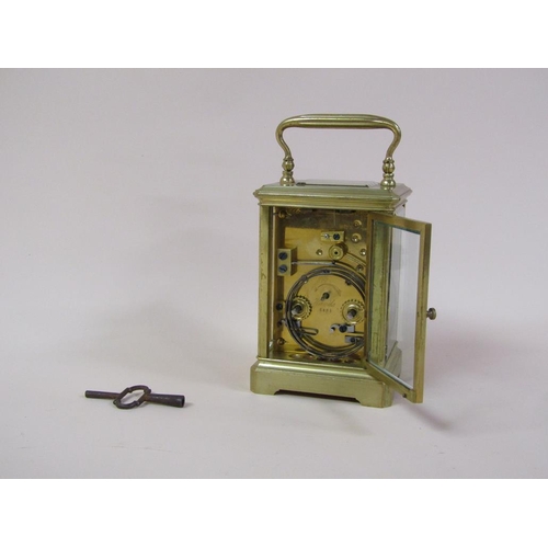 16 - A late 19c French carriage clock in glazed brass 'Anglaise' style case, the two train movement strik... 