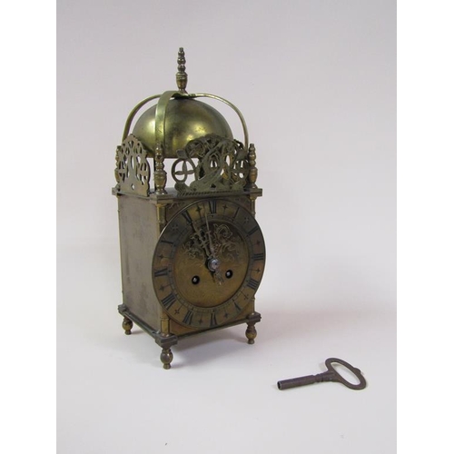 17 - A late 19c lantern clock with French Japy Freres movement.  The brass case is of traditional form wi... 