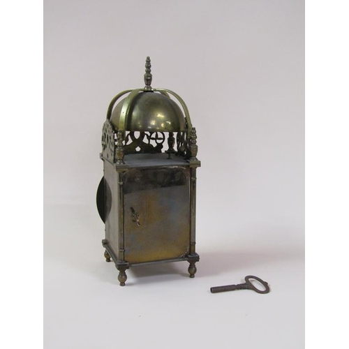17 - A late 19c lantern clock with French Japy Freres movement.  The brass case is of traditional form wi... 
