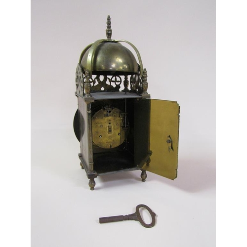 17 - A late 19c lantern clock with French Japy Freres movement.  The brass case is of traditional form wi... 