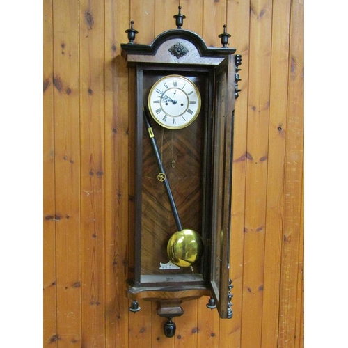 24 - A late 19c German two weight Vienna regulator in glazed walnut and ebonised case with turned finials... 