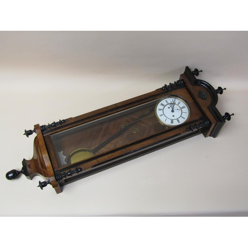 24 - A late 19c German two weight Vienna regulator in glazed walnut and ebonised case with turned finials... 