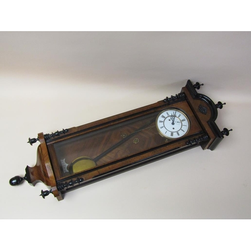 24 - A late 19c German two weight Vienna regulator in glazed walnut and ebonised case with turned finials... 