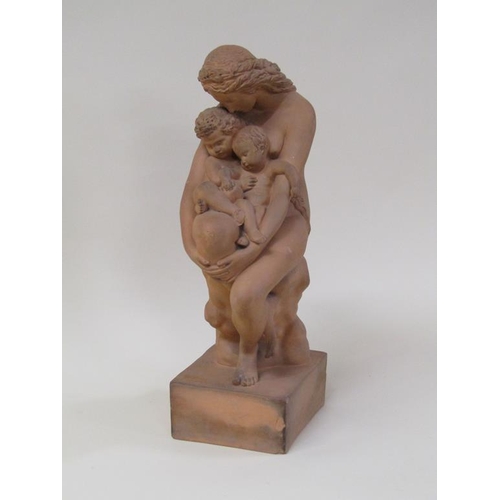 47 - A terracotta figure group of a mother and two children, a/f, 44cm h.