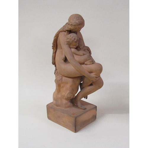 47 - A terracotta figure group of a mother and two children, a/f, 44cm h.