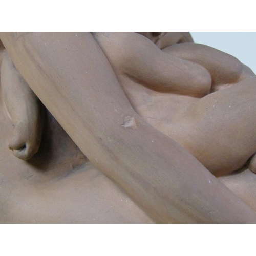 47 - A terracotta figure group of a mother and two children, a/f, 44cm h.