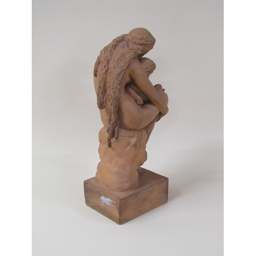 47 - A terracotta figure group of a mother and two children, a/f, 44cm h.