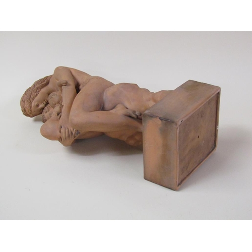 47 - A terracotta figure group of a mother and two children, a/f, 44cm h.