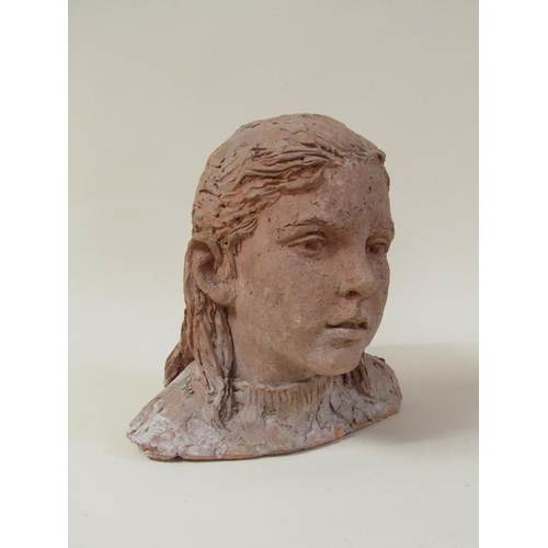 52 - A terracotta bust of a young girl, by Karin Jonzen, 29cm h.