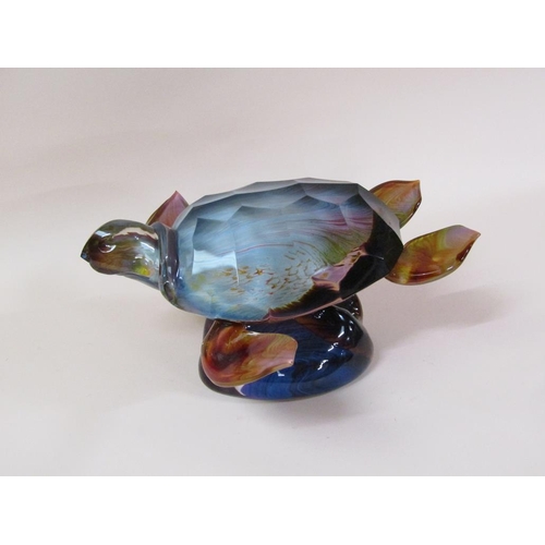 144 - A large Murano Dino Rosin Calcedonia glass sculpture of a Sea turtle on naturalistic base, signed, 2... 