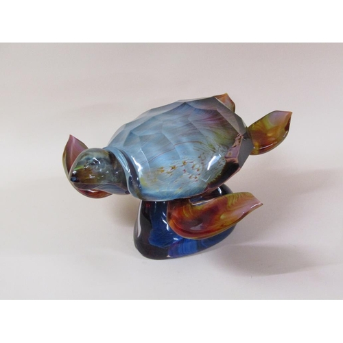 144 - A large Murano Dino Rosin Calcedonia glass sculpture of a Sea turtle on naturalistic base, signed, 2... 