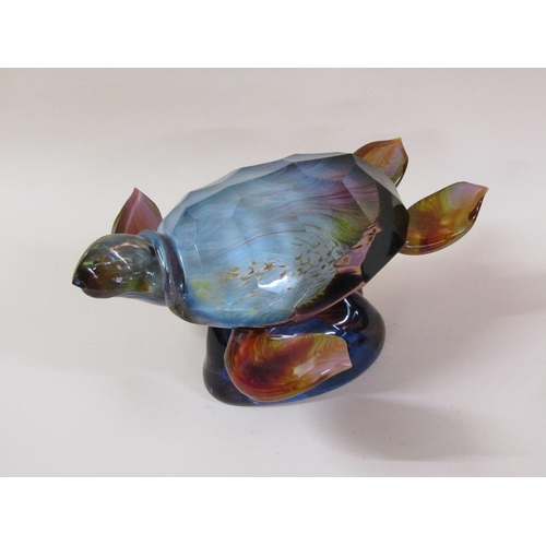 144 - A large Murano Dino Rosin Calcedonia glass sculpture of a Sea turtle on naturalistic base, signed, 2... 