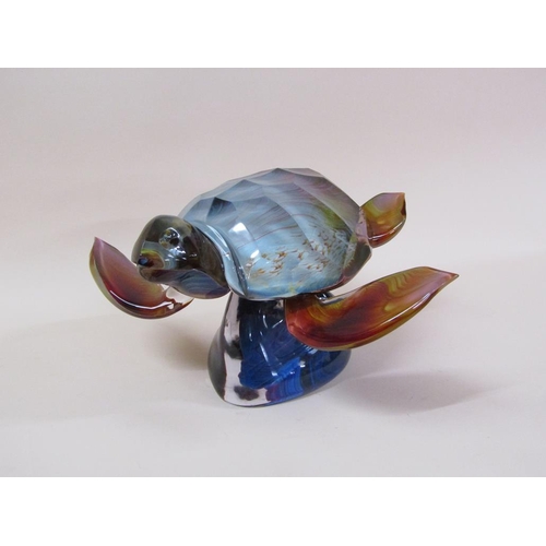 144 - A large Murano Dino Rosin Calcedonia glass sculpture of a Sea turtle on naturalistic base, signed, 2... 