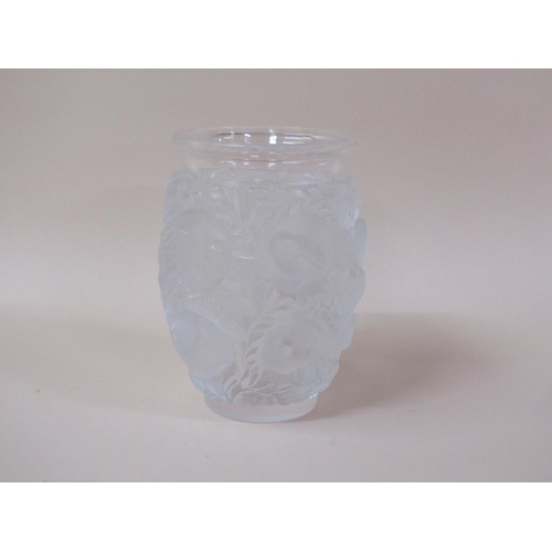 145 - A Lalique clear and frosted bird vase Bagatelle pattern, signed to base 'Lalique France', 18cm h.