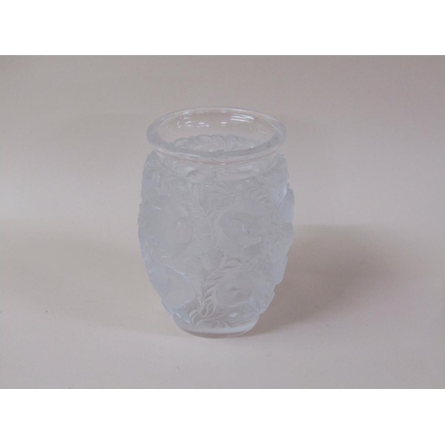 145 - A Lalique clear and frosted bird vase Bagatelle pattern, signed to base 'Lalique France', 18cm h.