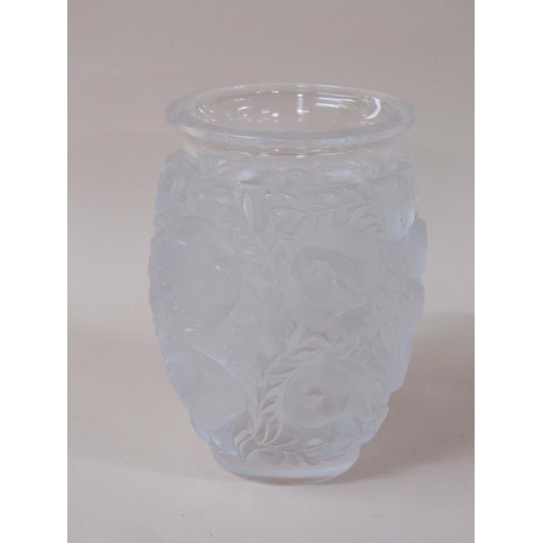 145 - A Lalique clear and frosted bird vase Bagatelle pattern, signed to base 'Lalique France', 18cm h.