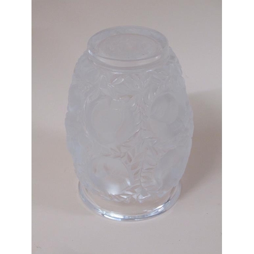 145 - A Lalique clear and frosted bird vase Bagatelle pattern, signed to base 'Lalique France', 18cm h.