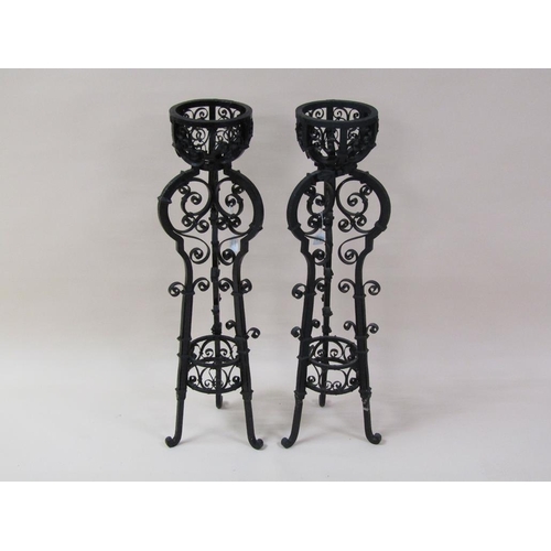 15 - A pair of wrought iron jardinière stands, 94cm h.