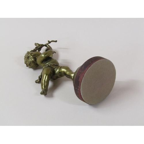 34 - A 19c gilt metal figure of a cherub holding two finches, 28cm h.