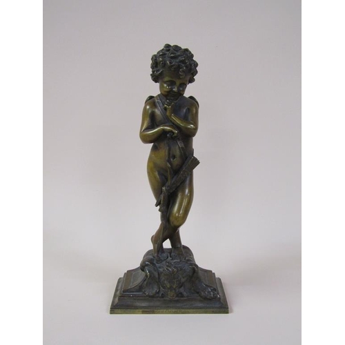 42 - A 19c patinated bronze figure of cupid, the base inscribed 'Habert Prix de Ciselure Ruilon Beaux, 18... 