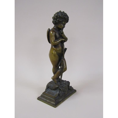 42 - A 19c patinated bronze figure of cupid, the base inscribed 'Habert Prix de Ciselure Ruilon Beaux, 18... 