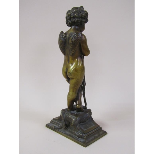42 - A 19c patinated bronze figure of cupid, the base inscribed 'Habert Prix de Ciselure Ruilon Beaux, 18... 