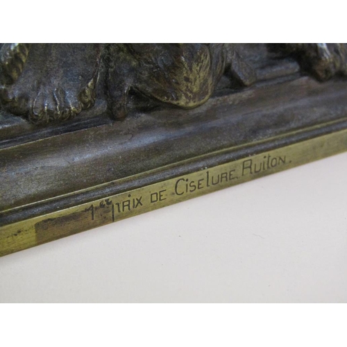 42 - A 19c patinated bronze figure of cupid, the base inscribed 'Habert Prix de Ciselure Ruilon Beaux, 18... 