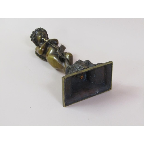 42 - A 19c patinated bronze figure of cupid, the base inscribed 'Habert Prix de Ciselure Ruilon Beaux, 18... 